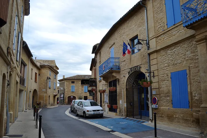 Town hall in Vers-Pont-du-Gard, Gard department, Languedoc-Roussillon region, France.